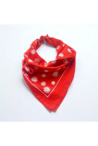 ALS Tasarım Dünyası 100% Cotton Bandana with Daisy Pattern in Orange Color