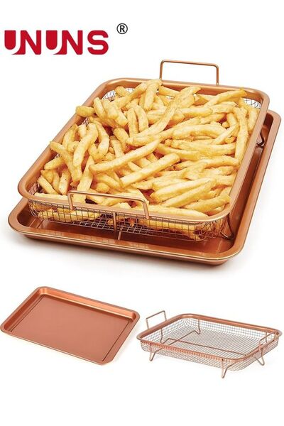 Generic Crisper Tray,2-Piece Non-Stick Rectangular Crisper Tray Set,Copper Ov...