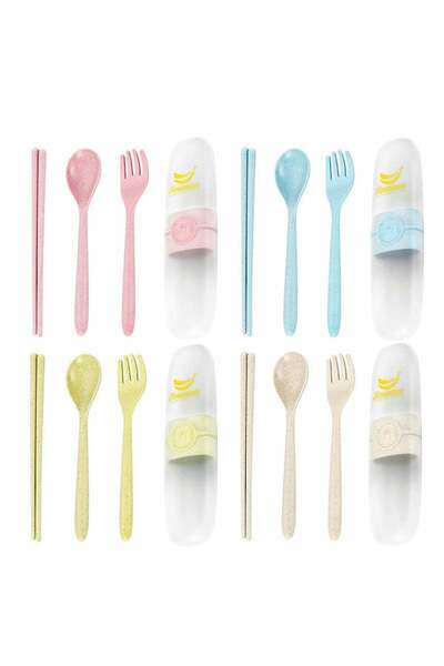 Generic Excefore 3PCS Travel Utensils, 4 sets Reusable Portable Cutlery Set, Natural Wheat Straw Chopstick