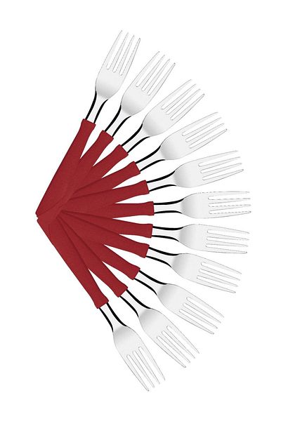 Generic TRAMONTINA Since 1911,Made in Brazil- New Kolor 12 Pieces Stainless Steel Table Forks Set with Red