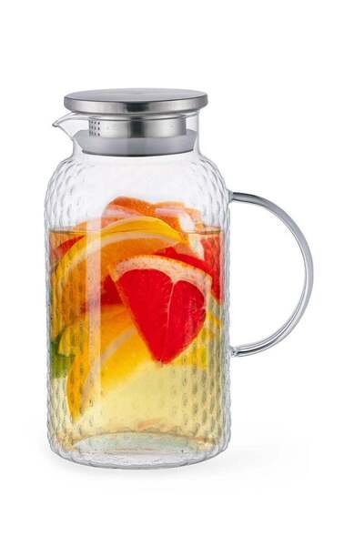 Generic Fissman Fissman Embossed Glass Pitcher 1800mL with Stainless Steel Silicone Sealed Lid, Heat-Resist