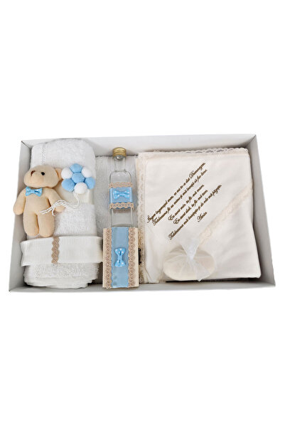 fantasialand Trusou pentru botez 7 piese, model Ursulet cu Baloane culoare bleu