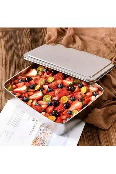 Generic Stainless Steel Square Serving Tray with Lid – Multifunctional, Deep,...