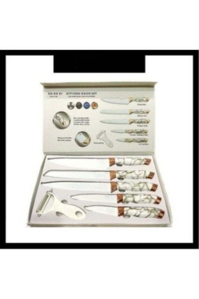 Generic 6 in 1 Stainless Steel Beautiful White Marble Handle Blade Kitchen Knife