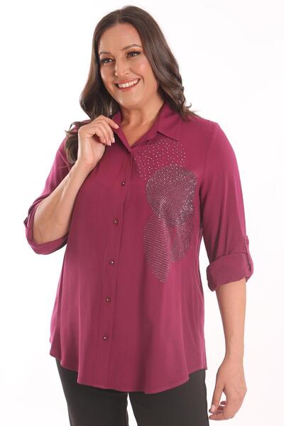 Metpoint Trend42Plus Large Size Plum Stone Printed Woven Shirt