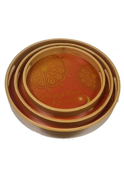 Generic Set of 3 Round Serving Wooden Tray