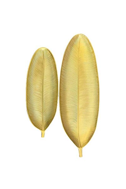 Generic 2-Piece Leaf Shape Serving Tray Set Gold 59x22, 39x14cm