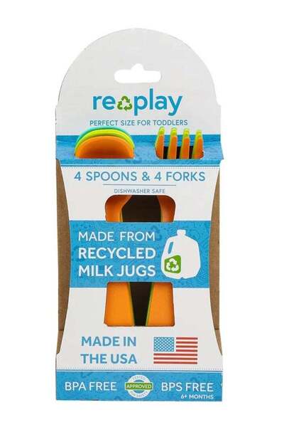 Generic Re-Play Toddler Utensil Set - Set of 8 | Orange, Yellow, Lime Green, Aqua Blue | BPA Free | Dishwas