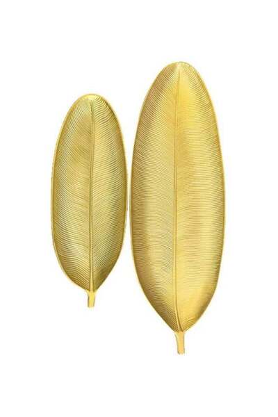 Generic 2-Piece Leaf Shaped Serving Trays Gold Large (51x21.5 cm), Small (40x...