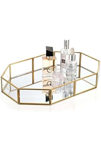 Generic Gold Perfume Tray - Glass Mirror Makeup Tray Ornate Vanity Tray Dress...