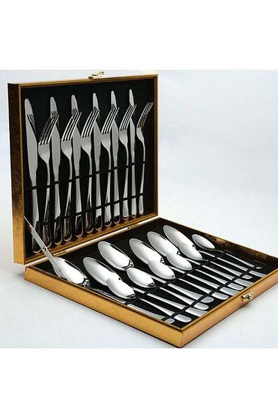 Generic 24-Piece Stainless Steel Flatware Set Silver 34.5x25.5x4.5cm