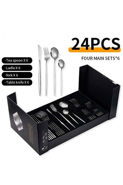Generic 24-Piece Stainless Steel Cutlery Set, Silver Design, Knife Fork Spoon with Gift Box for Wedding & H