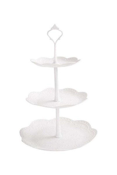 Generic 3-Tiers Fruit Cake Stand White 24x24x37cm