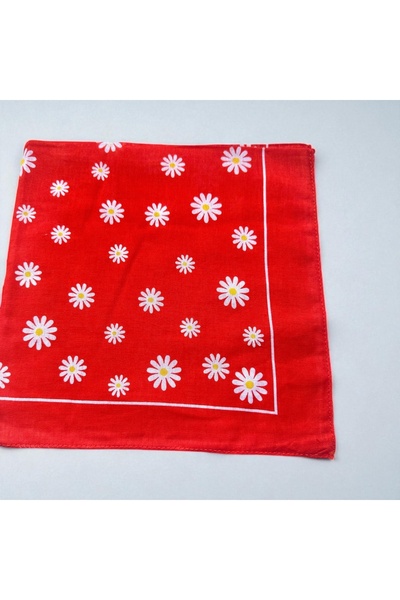 ALS Tasarım Dünyası 100% Cotton Bandana with Daisy Pattern in Orange Color