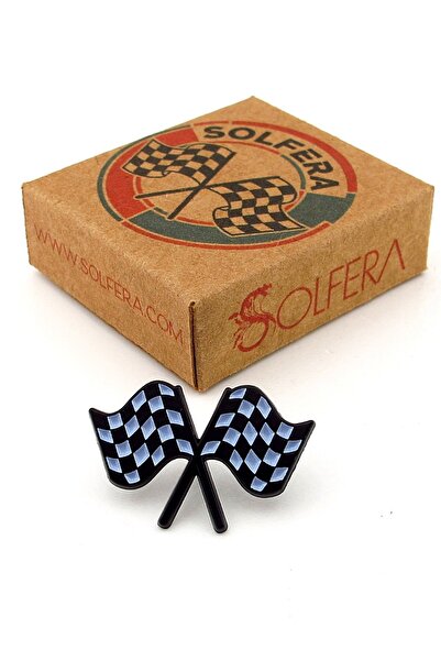 Solfera Ralli Yarış Çift Damalı Bayrak Yaka Çanta Süsü Metal Rozet RX034