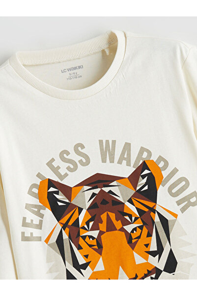 LC Waikiki Μπλουζάκι για αγόρια με λαιμόκοψη μπεζ Tiger με τύπωμα