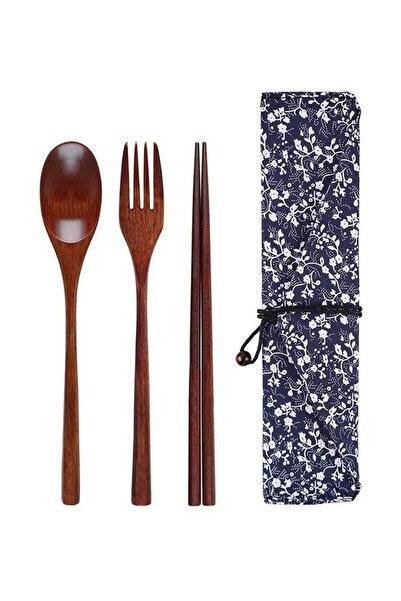 Generic Wooden Fork Spoon Chopsticks Three-piece Suit Travel Portable Tableware Nice Dinnerware