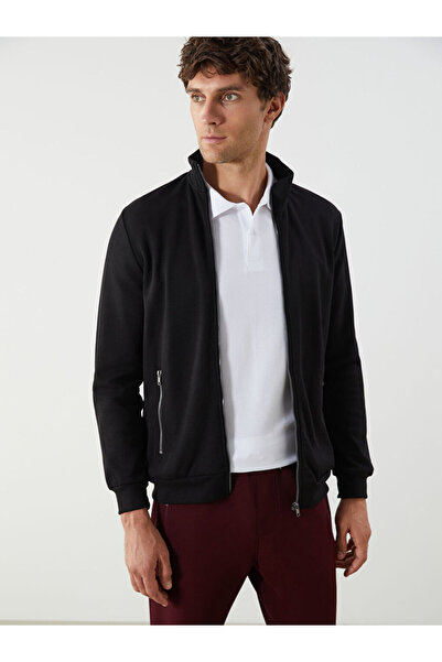 LC Waikiki Black Stand Collar Long Sleeve Men's Zip-Up Sweatshirt