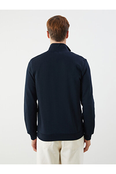 LC Waikiki Navy Blue Stand Collar Long Sleeve Men's Zippered Sweatshirt