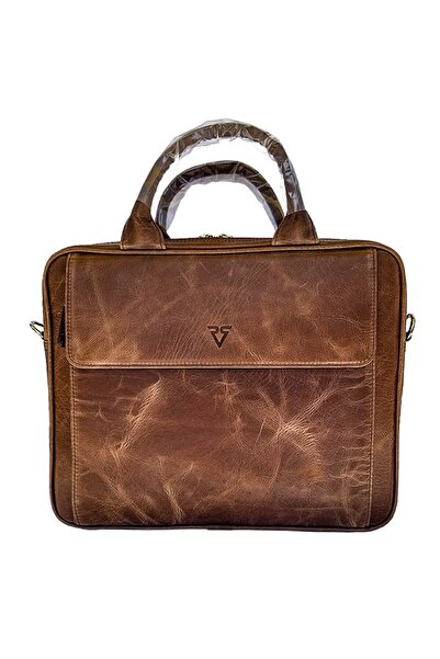 Rich Smith Real Leather Laptop Handbag with Strap / 1717 Brown (Smoky)