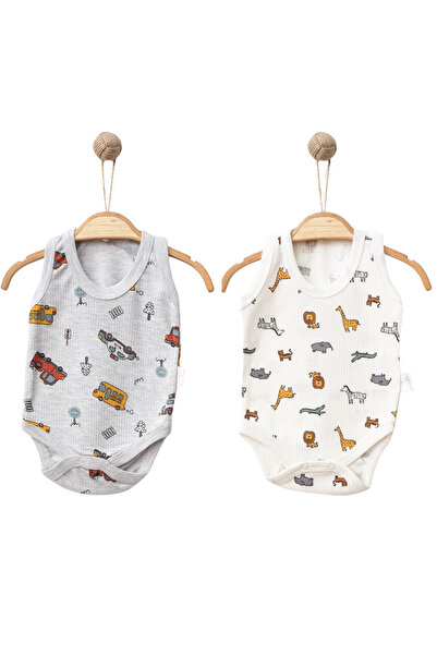 Nayinom Erkek Bebek&Çocuk Askılı Çıtçıtlı Badi 2’li Set – %100 Pamuk, Esnek v...