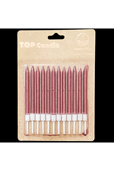 BatıDoğu Kırmızı Simli İnce Uzun Pasta Mum 8 cm * 12 Adet