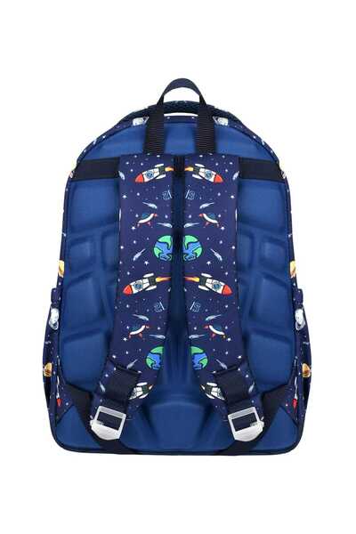 BGT BEGATİ Astronaut Dark Blue Patterned Triple Children's Primary School Bag Special Fabric (Bag.Thermal Lunch.Pencil Holder)