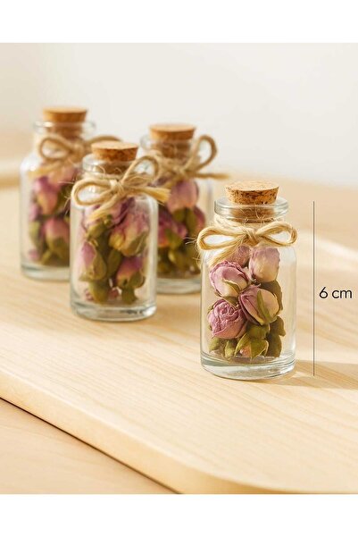 Şirin set küçük 4'lü Dekoratif Cam Şişe – Kurutulmuş Gül Dolgulu (6 cm)