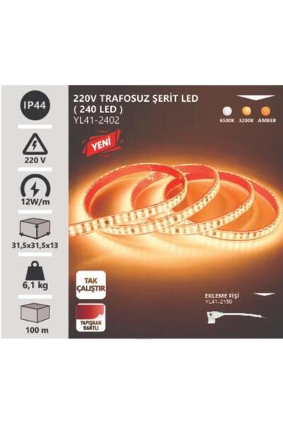Noas 220V 240 LEDLİ AMBER 2700K IP65 TRAFOSUZ ŞERİT LED YL41-2406