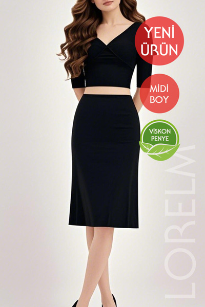 Lorelm Kadın Etek Astarı Midi Boy Jüpon Penye Dizaltı Astar Kombinezon