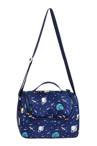 BGT BEGATİ Astronaut Dark Blue Patterned Triple Children's Primary School Bag Special Fabric (Bag.Thermal Lunch.Pencil Holder)