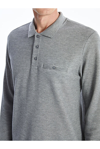 LC Waikiki Γκρι ανδρικό φούτερ με μακρυμάνικο γιακά πόλο