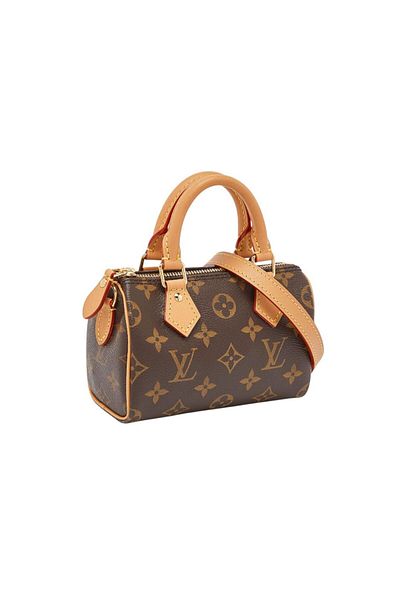 Generic Monogram pattern Canvas Speedy small Nano Bag Brown