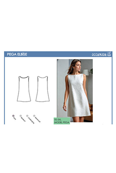 Handmade Kayık Yaka Mini Elbise Dikim Kalıbı ve Dikiş Talimatı, S-3XL, Model:...