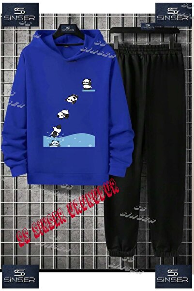 SS SİNSER Çocuk Unısex "PANDA YUZEN" Özel Baskılı Kapşolu Eşofman Takımı