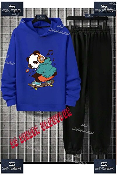 SS SİNSER Детски унисекс комплект спортен екип с качулка и специален принт „P...