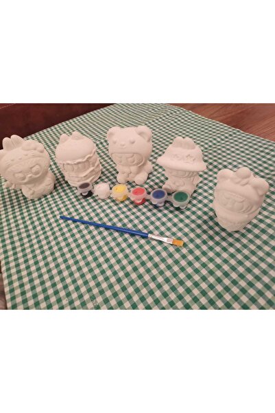 Mini Sanat Evi Labubu figür boya 5 ADET FİGÜR+6LI BOYA+FIÇA
