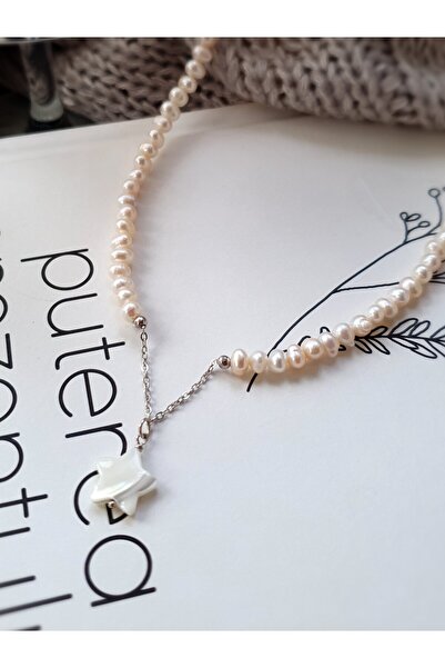 Abundo Colier "Starry Night" din perle de cultură, pandantiv steluță din sidef și accesorii din argint 925