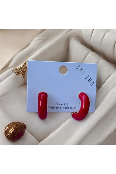 İNN JEWELLERY Steel Earrings Tarnish-Free Antiallergic Red Oval Figured (2 Years Importer Guaranteed)