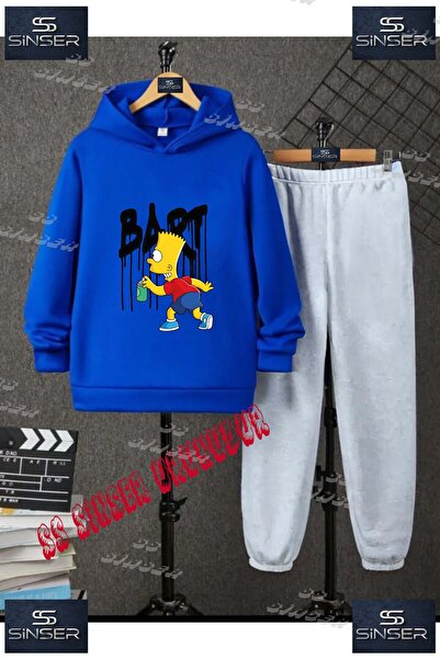 SS SİNSER Çocuk Unısex "SIMSON BART" Özel Baskılı Kapşolu Eşofman Takımı