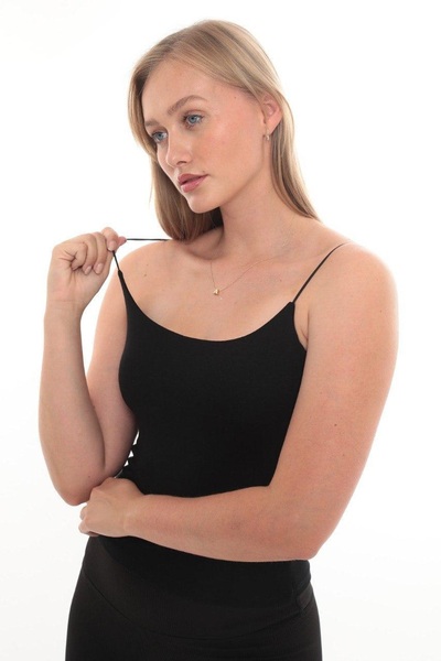 CEDAN Lycra 3-Piece Premium Women's Strap Undershirt Black Suitable for Daily Use