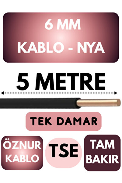 Avarson Öznur 6 MM NYA Kablo Metre Seçenekli (Siyah) 5 METRE