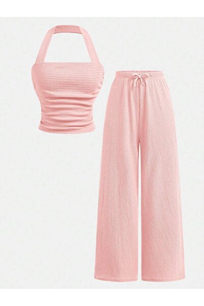 meren like your style Powder Pink Wide Strap Wide Leg Pants Pantplpn Bottom Top Suit