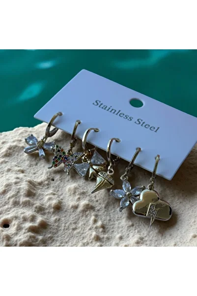 İNN JEWELLERY Steel Earrings Anti-Tarnish Antiallergic 6-Piece Figured (2 Years Importor Warranty)