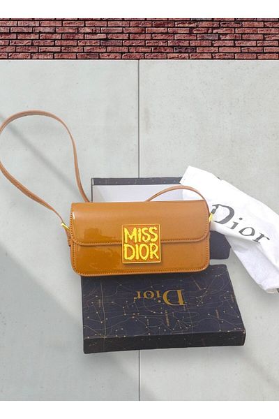 Generic MIssDior Flap bag fuchsia calfskin small shoulder bag Tan color.