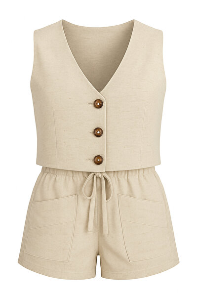 HAKKE Linen Vest Shorts Set