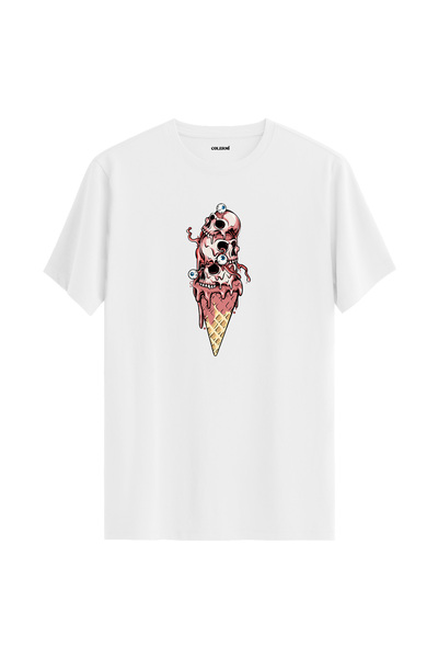 Colermi تي شيرت عادي مطبوع عليه عين الآيس كريم على شكل جمجمة، مصنوع من نسيج ق...