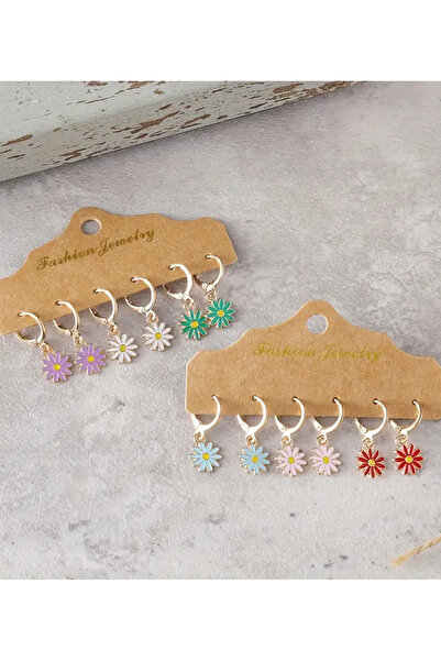 renery 3 Çift Karışık Renkli Papatya Model Mineli Trend Yeni Sezon Küpe Seti