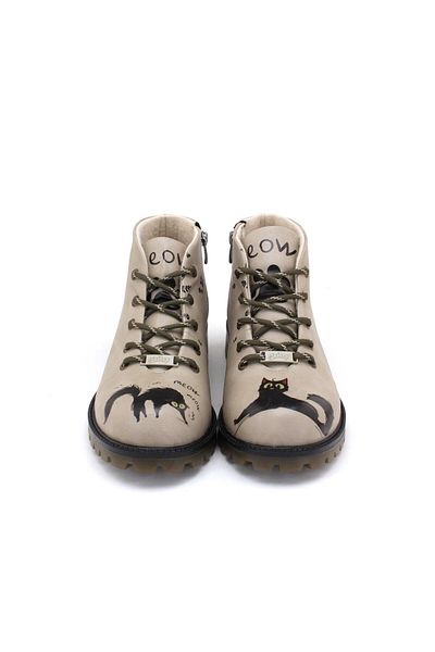 Goby Black Cat Printed Women's Beige Short Boots