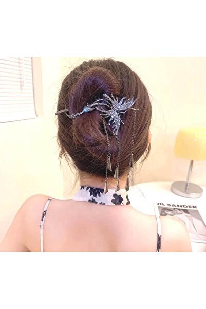 Alsade Kore Stil Kelebek Figür Zirkon Taş Nişan Düğün Sallantı Metal Topuz To...